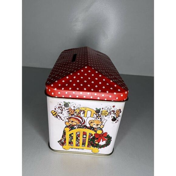 Vintage 1980 Lucy & Me Metal Teddy Bear Christmas Tin Enesco Lucy Rigg RARE - Picture 2 of 5